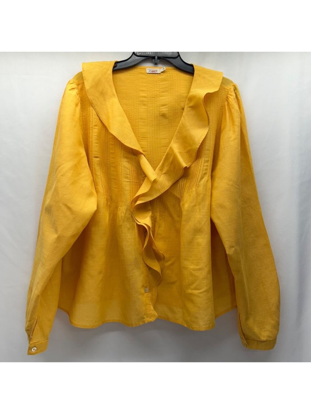 FAHERTY Yellow Ruffled Long Sleeve Blouse With Pintuck Details & Flowy Design Si